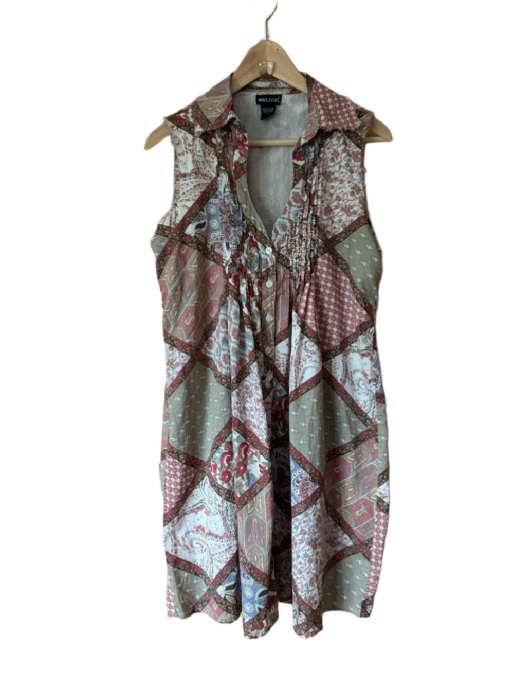 Vintage Wet Seal Y2K sleeveless floral patchwork print tunic dress size large